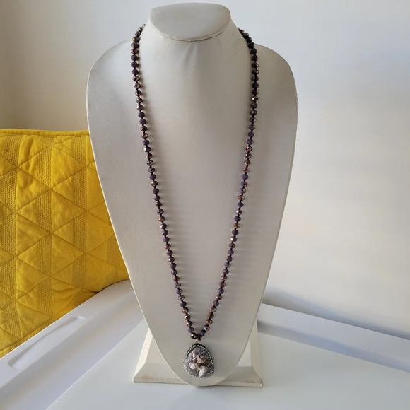 Extended Druzy Stone Beaded Necklace (Purple) - Picture 3 of 5